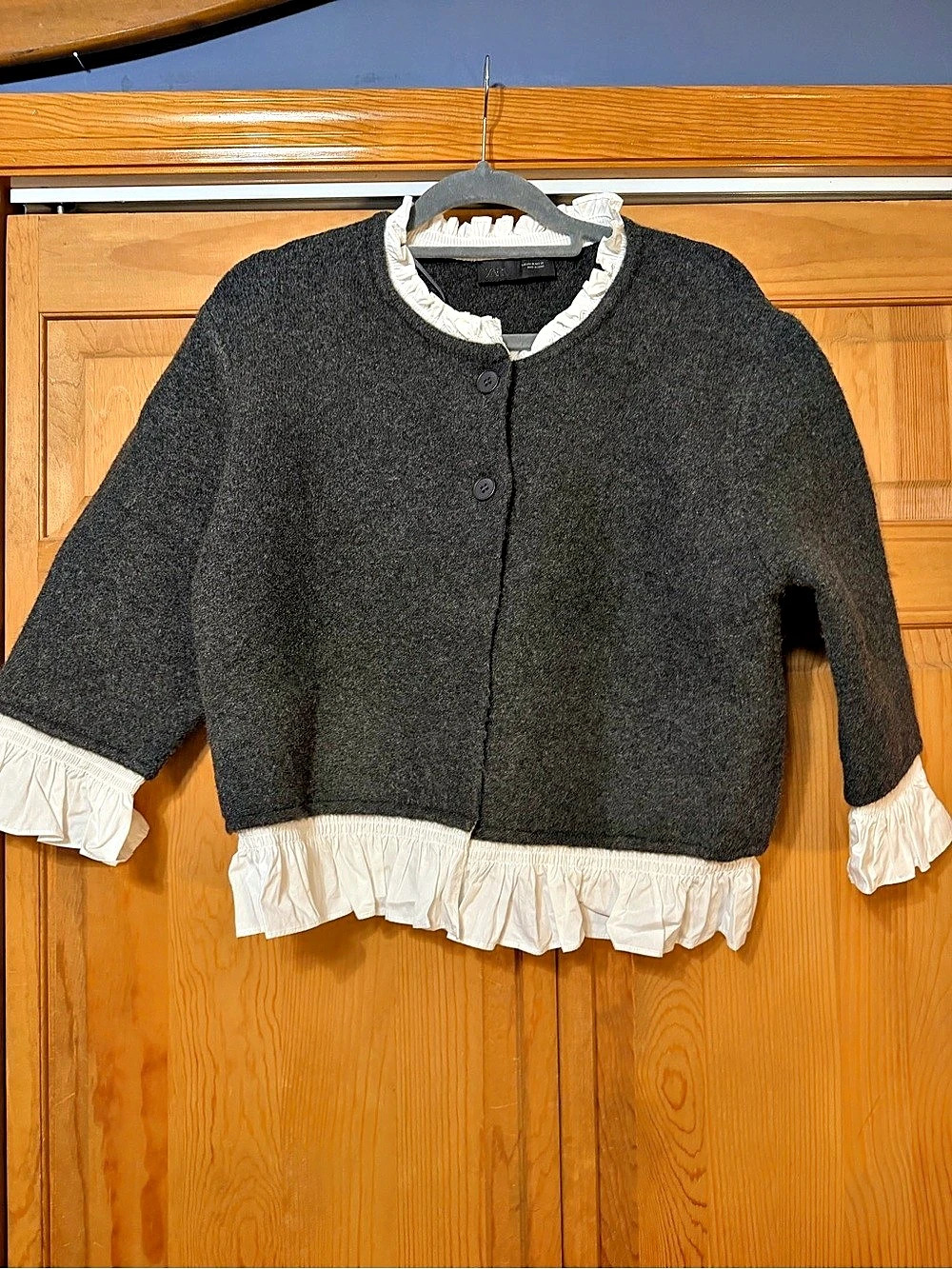 Zara Poplin Trim Combination Cardigan Black & White